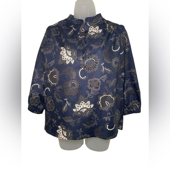 Tucker NYC Navy Paisley Blouse 100% Cotton Size Small - Picture 2 of 7